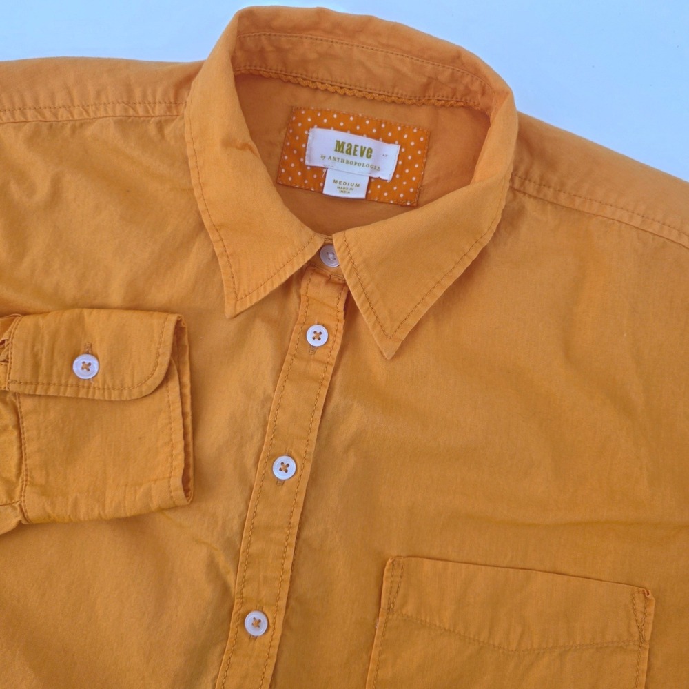 Maeve by Anthropologie Orange Button Up Shirt Long Sleeve Shirt Size M High--Low